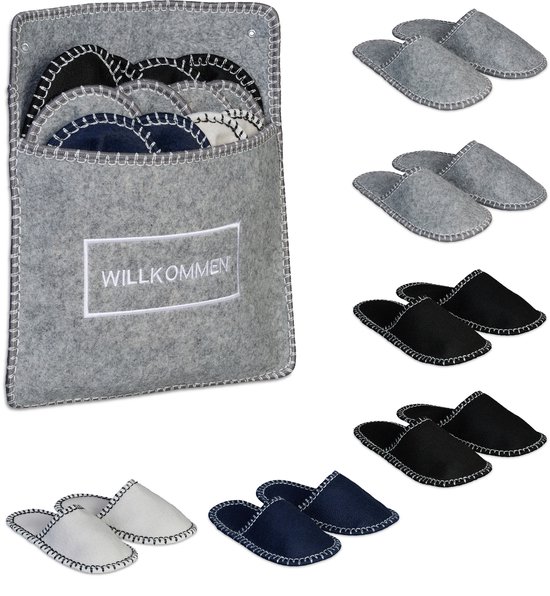 Chaussons à enfiler - 6 paires - pointure 36 - 45 - avec poche - antidérapants - feutre