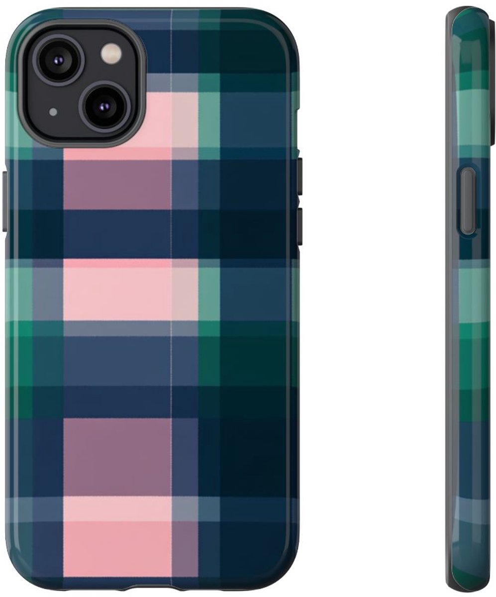 Smaragdgroen en Roze Geruit Patroon – Telefoonhoesje Geschikt voor iPhone 14 Plus