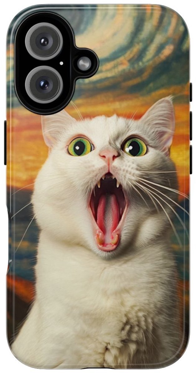 Verbaasde Witte Kat met Groene Ogen – Telefoonhoesje Geschikt voor iPhone 16