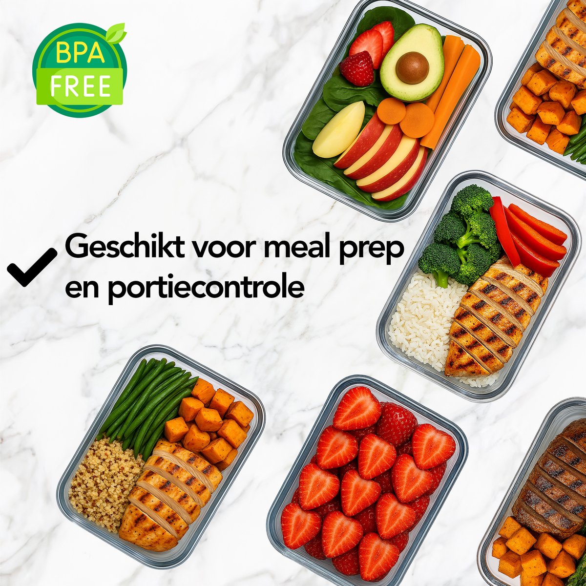 Aviro Vershoudbakjes Glas - 10 Stuks - Meal Prep Bakjes - Vriezer, Magnetron & Oven Bestendig - BPA Vrij - Luchtdicht - 1L — afbeelding 4