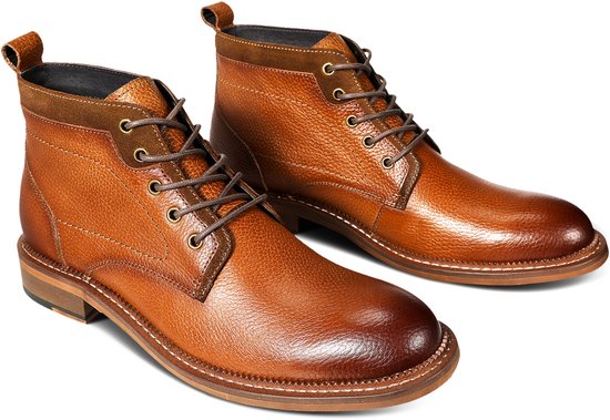 Allthemen Heren Chukka's Ronde Neus Retro - Volgraan Leer - Bruin - 45