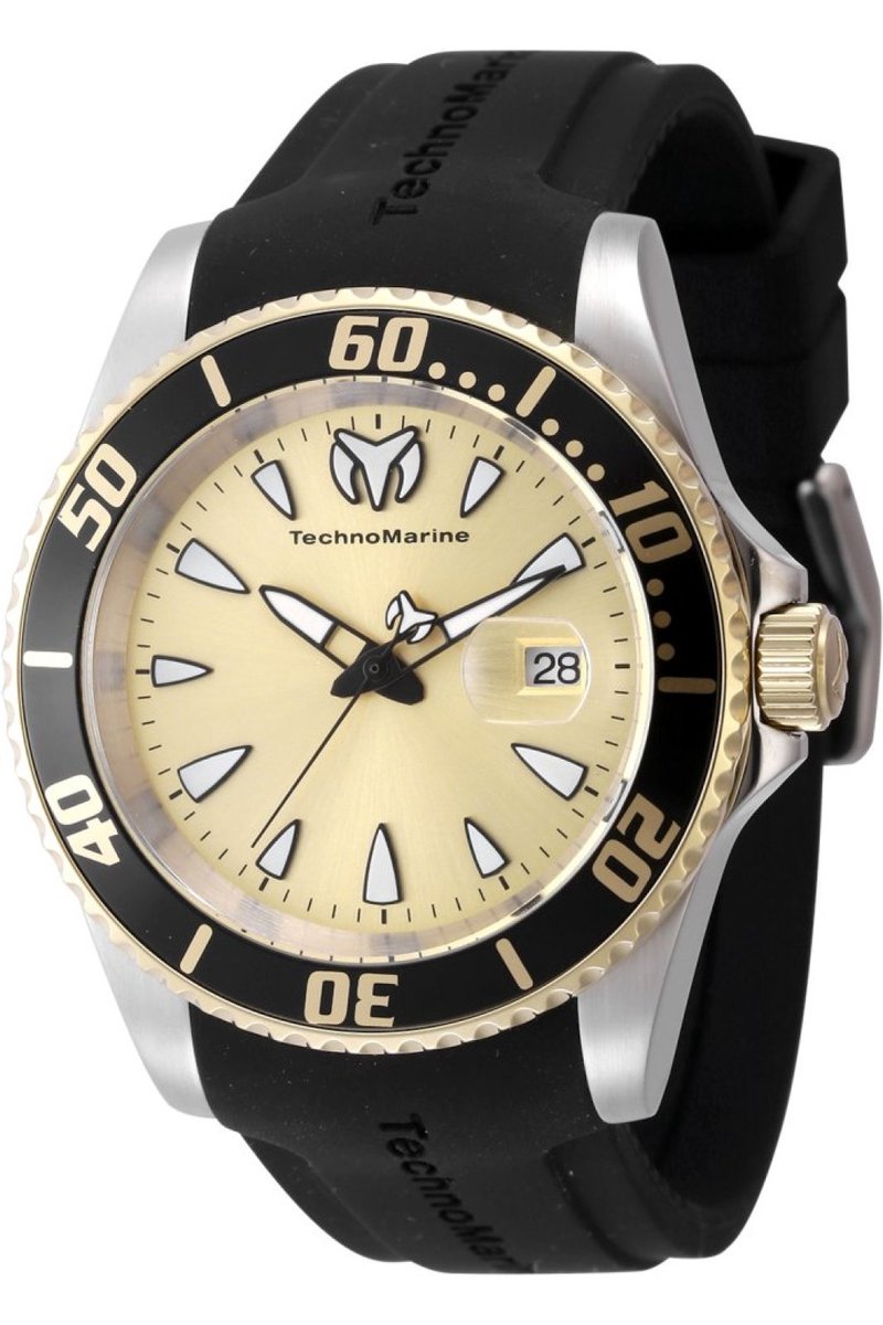 TechnoMarine Manta TM-224003 Heren Horloge - Waterdicht - Analoog - Quartz Uurwerk - Roestvrij Staal met gouden Wijzerplaat - 42mm