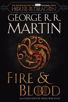 Boekomslag: George R.R. Martin's 'Fire & Blood', inspiratie voor HBO's House of the Dragon, met een gouden drakenicoon.