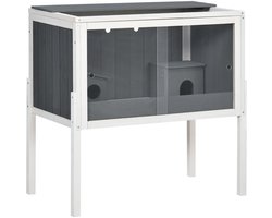 Merax Houten Hamsterkooi 82x45x81 cm Groot Hamsterverblijf Met 2 Huisjes Opbergvak En Draaideuren Voor Zwerghamsters En Muizen Donkergrijs