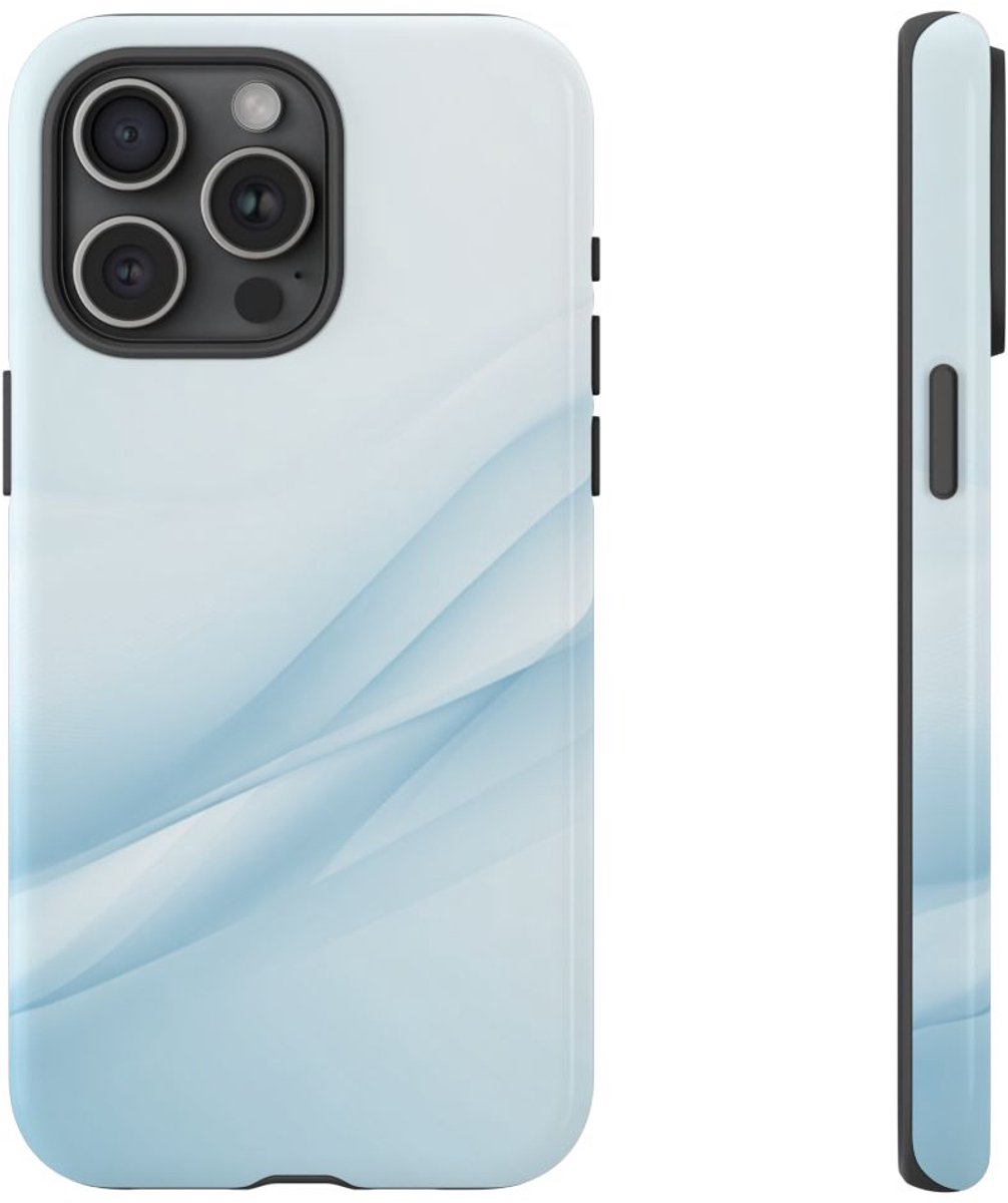 Zachte Lichtblauwe Abstracte Golven – Telefoonhoesje Geschikt voor iPhone 15 Pro Max