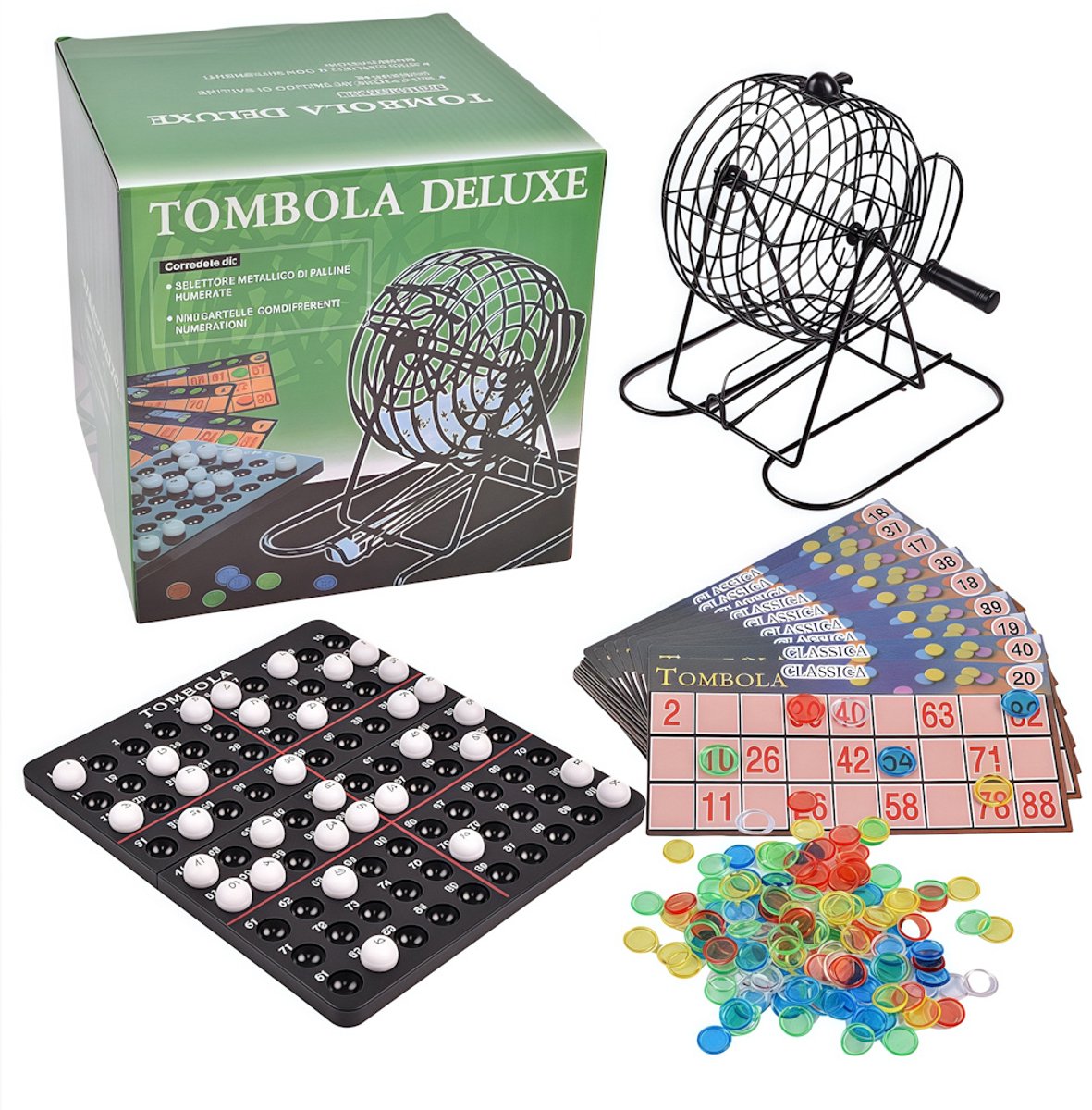 Bingospel - Set - Molen - 75 Ballen - 18 Kaarten - 150 Fiches Controlebord Zwart Wit