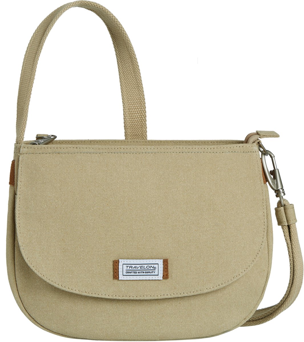 Travelon Heritage Anti‑diefstal Saddle Crossbody Tas – Natural – Crossbody met RFID, snijbestendige band en vergrendelbare ritsen