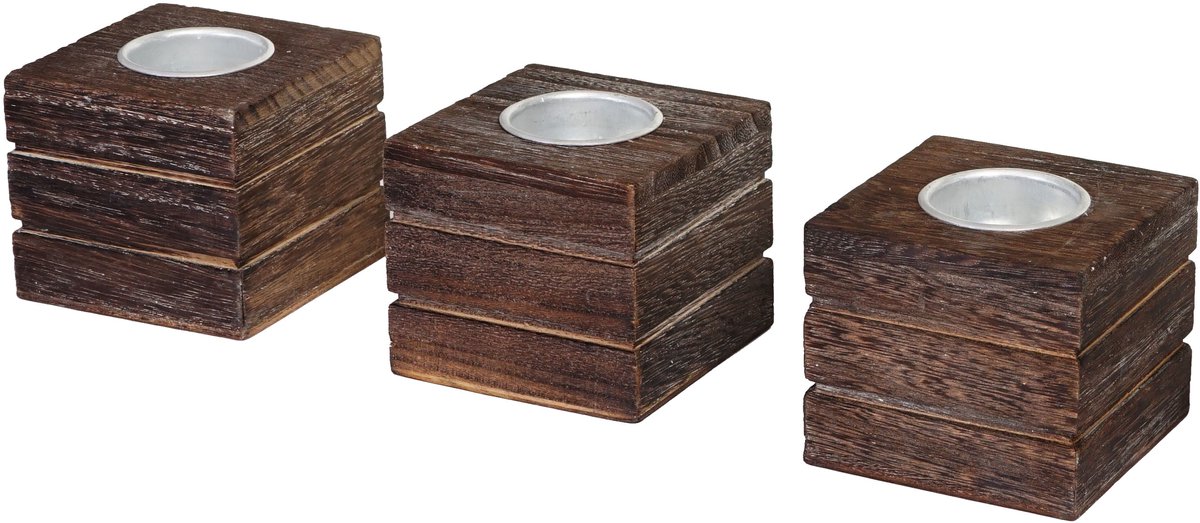 MCW Set van 3 waxinelichthouders Leuca, waxinelichthouder, shabby-look vintage ~ bruin