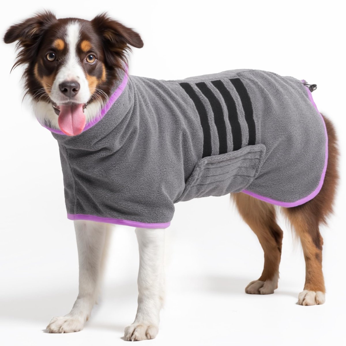 Ibenzoa® Superzachte Microvezel Hondenbadjas – Geschikt voor Medium tot Grote Honden – Grijs & Paars