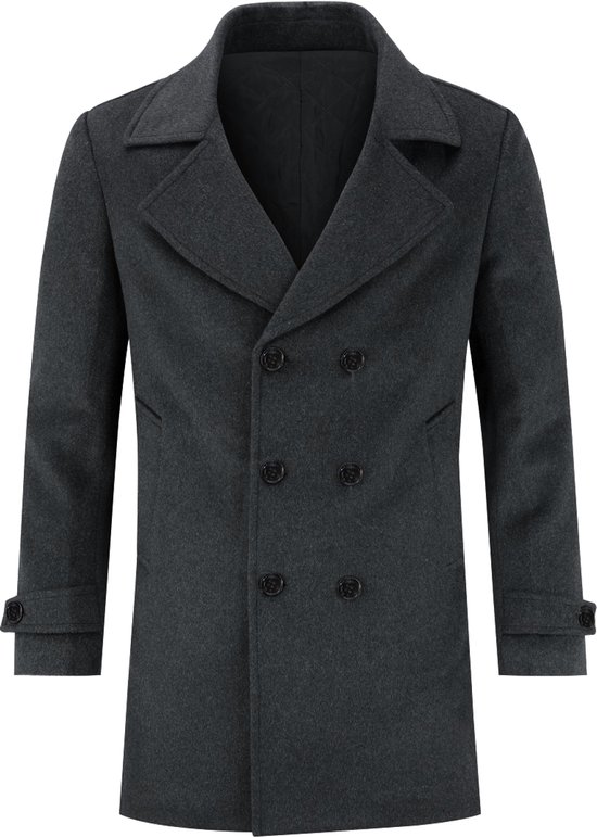 ALLTHEMEN Heren Effen Dubbelrijige Overjas Wollen Dikke Coat - Kort Gevoerd Winterjack - M