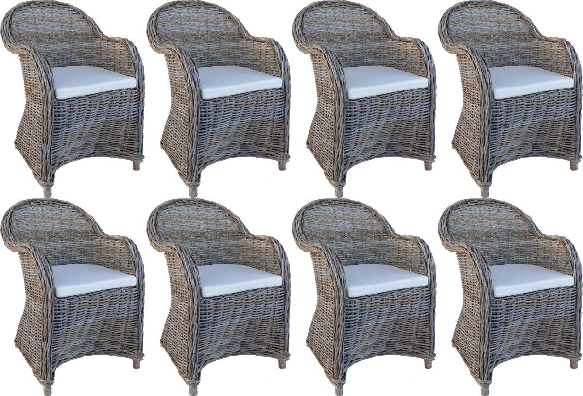 Decomeubel - Rotan Stoel Kubu Grey met wit Kussen - set van 8 stoelen