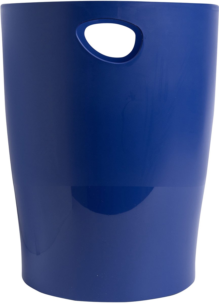 Afvalbak gemaakt van gerecycled kunststof, 15 liter met handvatten. Een elegante en robuuste afvalbak in een modern marineblauw Blue Angel-design