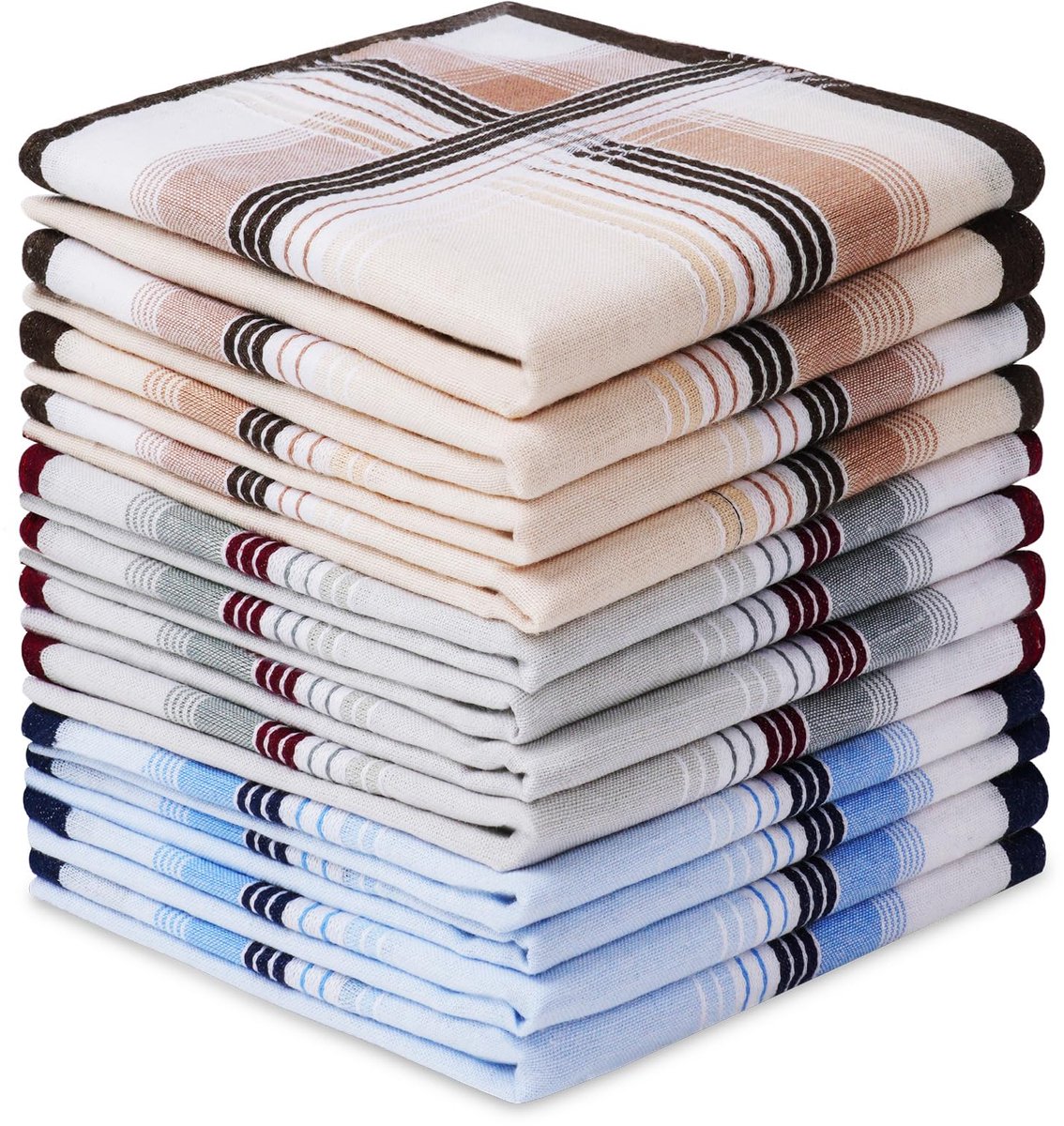 Ibenzoa® Elegante Herenzakdoeken Set van 12 Stuks in Drie Kleuren, 100% Katoen, 40x40 cm