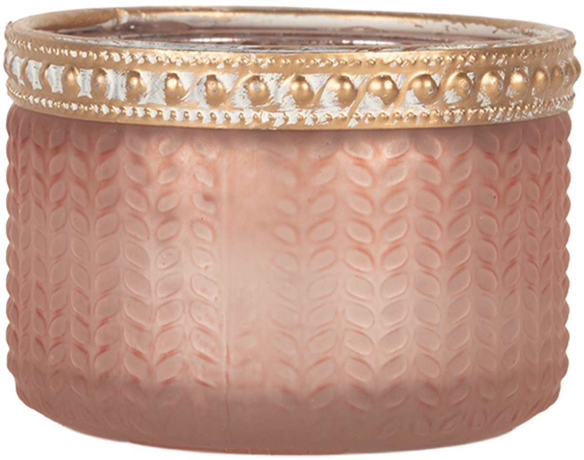 Clayre & Eef Waxinelichthouder Ø 7x4 cm Roze Glas