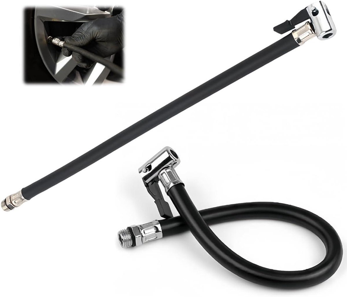Allecto Plus - Universele Verlengslang voor Bandenpomp Fietspomp - Set van 2 - Geschikt voor Auto's, Motorfietsen en Fietsen - Ventielband Opblaas Slang - 37 cm - Bandenvator - Banden Oppompen