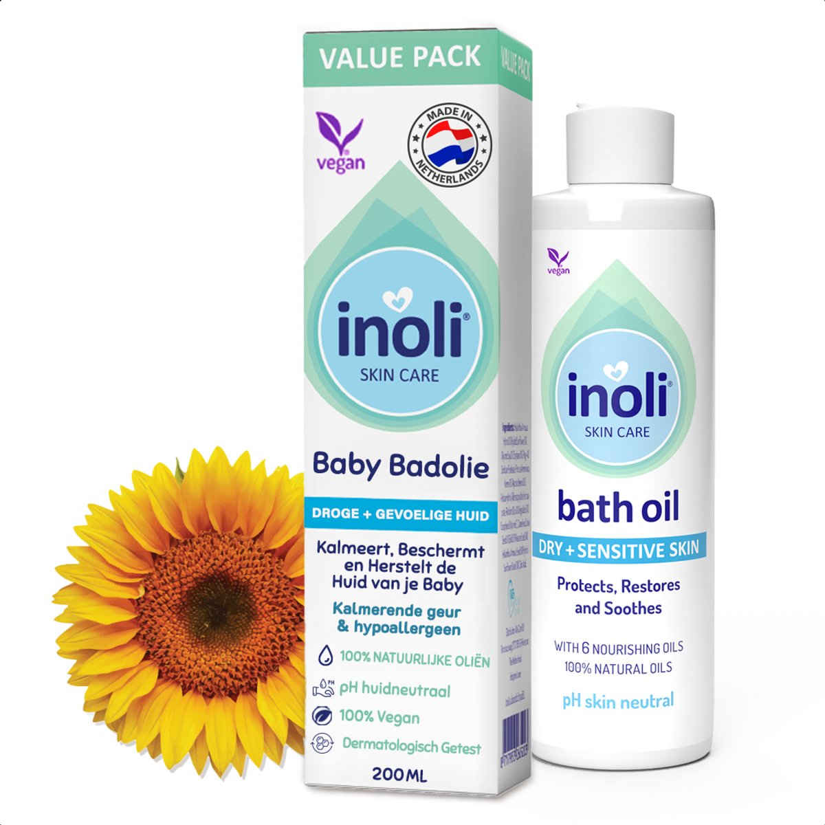 Goedkoopste Inoli Skin Care Baby Badolie - Droge en Gevoelige Huid Babybad - Met 6 Voedende 100 Natuurlijke Oliën - pH Huidneutraal - Baby Verzorgingsproducten - 200 ml