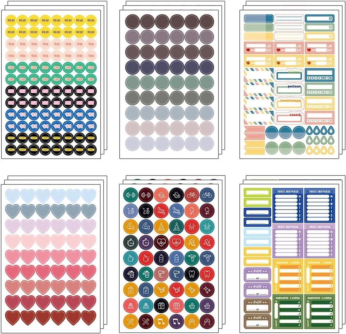 Allecto Plus - 18 Vellen Kalender Planner Sticker met Meerdere Kleuren en Diverse Thema's - Sticker voor Studieplanner, Tijdschriften en Dagboekplanners