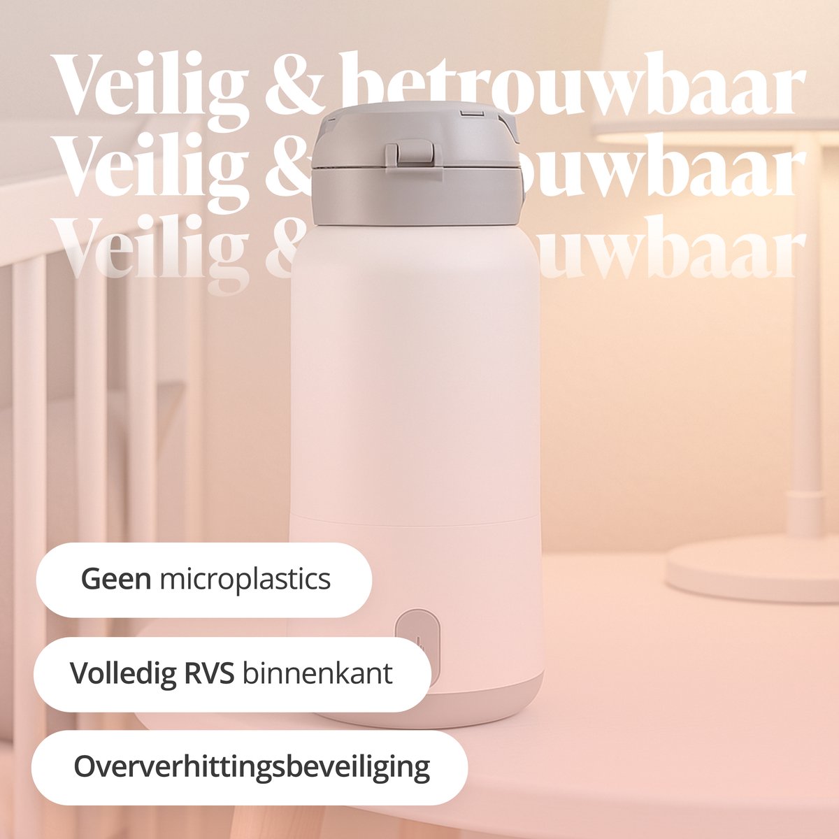 Evite Portable Bottle Warmer - Draagbare Flessenwarmer Onderweg met Borstel - Draadloos & Oplaadbaar - BPA Vrij - USB-C - 13500 mAh - 450ML - Wit thumbnail 3