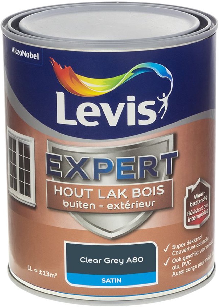 Levis - Expert Hout Lak Buiten Satin Mix - Clear Grey A80 - Mengverf - 1 L