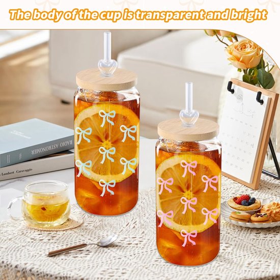 Set van 2 waterglazen met deksel en rietje en borstel, 600 ml sapbeker Set van 2 waterglazen met deksel en rietje en borstel, 600 ml sapbeker