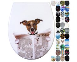 Fanmitrk toiletdeksel, toiletzitting met softclose, toiletdeksel van Duroplast, toiletzitting, montage van bovenaf, demontage met één klik, motief bedrukt aan 3 zijden van de toiletzitting (hond)