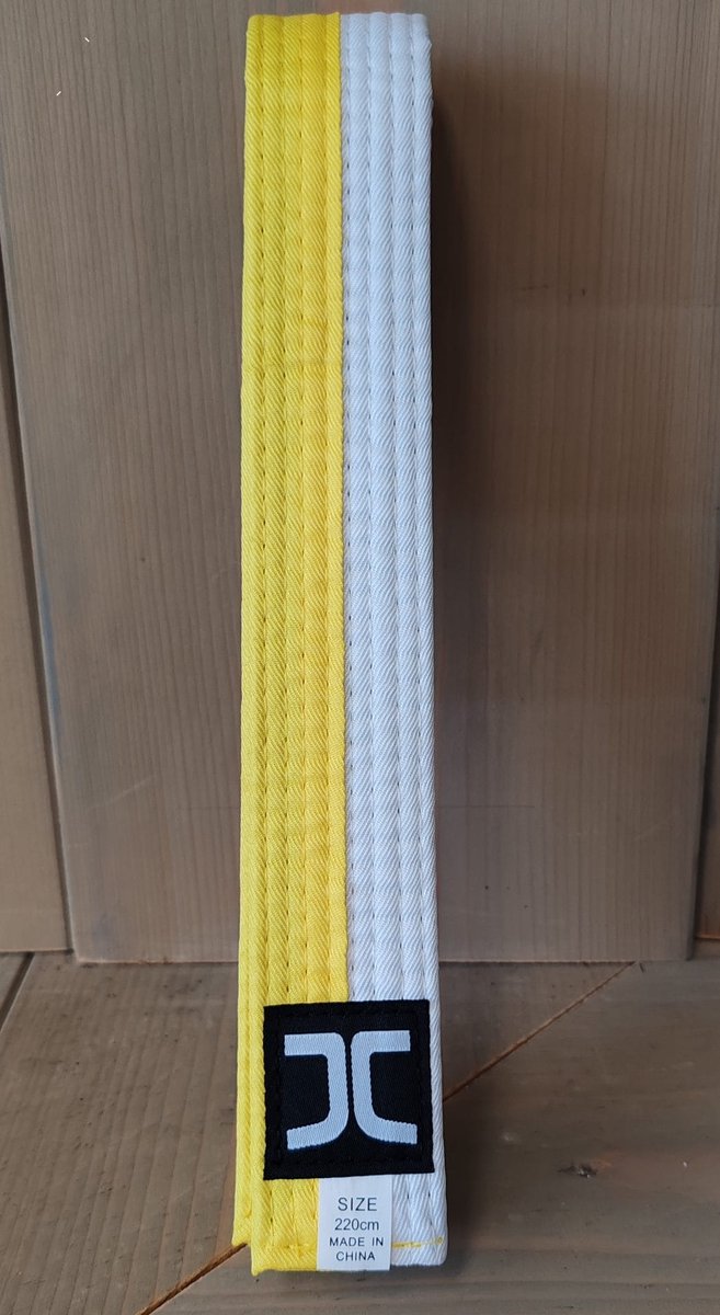 JC Taekwondo banden half Wit half Geel (Maat: 220)