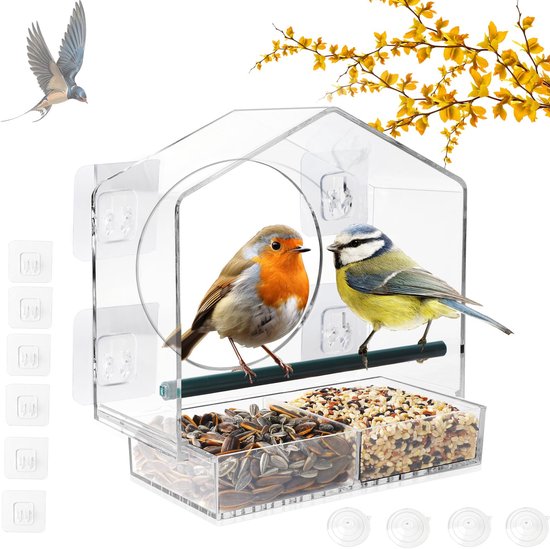 Vogelvoederhuisje doorzichtig voor op het raam