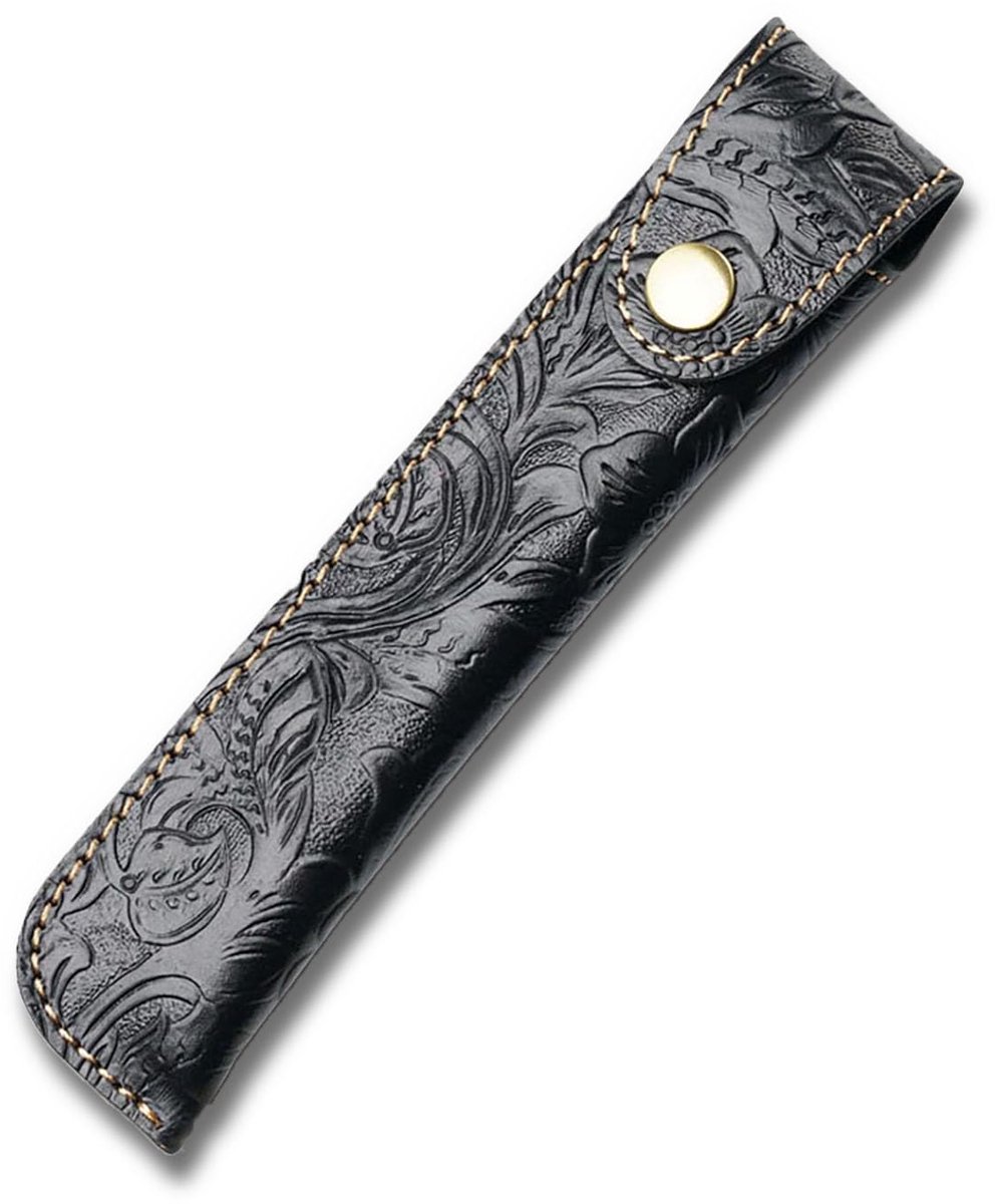 Leren Pennen Etui - Crazy Horse Leer met Reliëf & Metalen Sluiting - Voor Vulpennen - Zwart