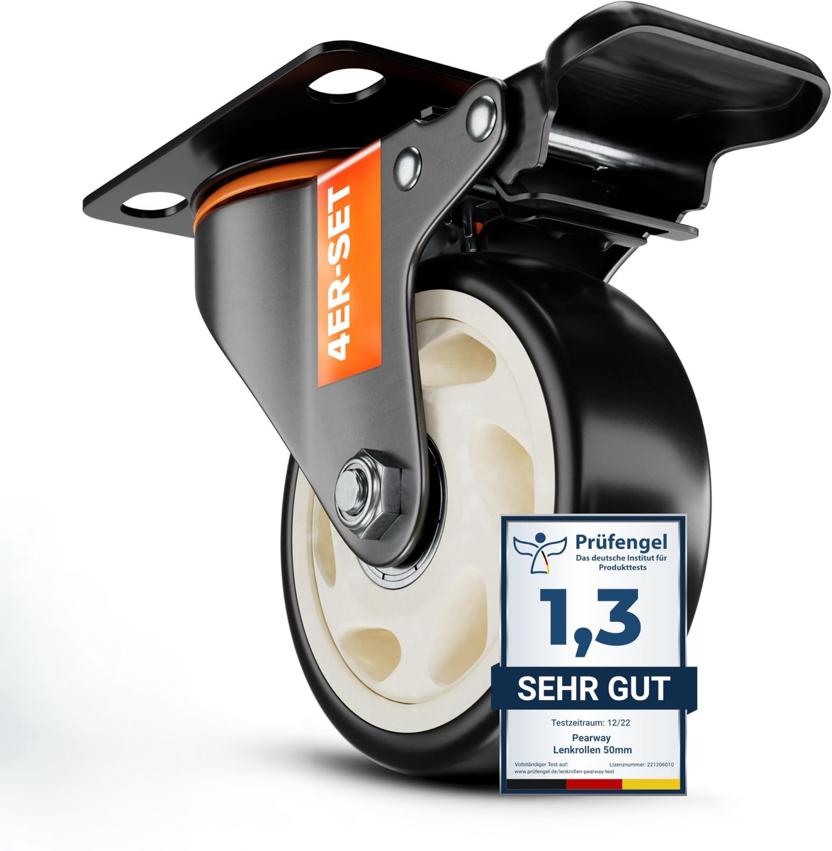 PEARWAY™ Heavy-Duty wielen 100 mm - Laadvermogen tot 600 kg [4x remmen] - Extra stil en duurzaam - Zwenkwielen voor werkplaats, meubels en buiten - Meubelwielen - Transportwielen Heavy-Duty - Wielen Heavy-Duty