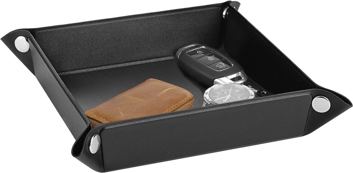 Luxspire PU leren sieradenlade organizer opbergdoos voor sieraden sleutels portemonnees horloges munten mobiele telefoons, klein formaat - zwart