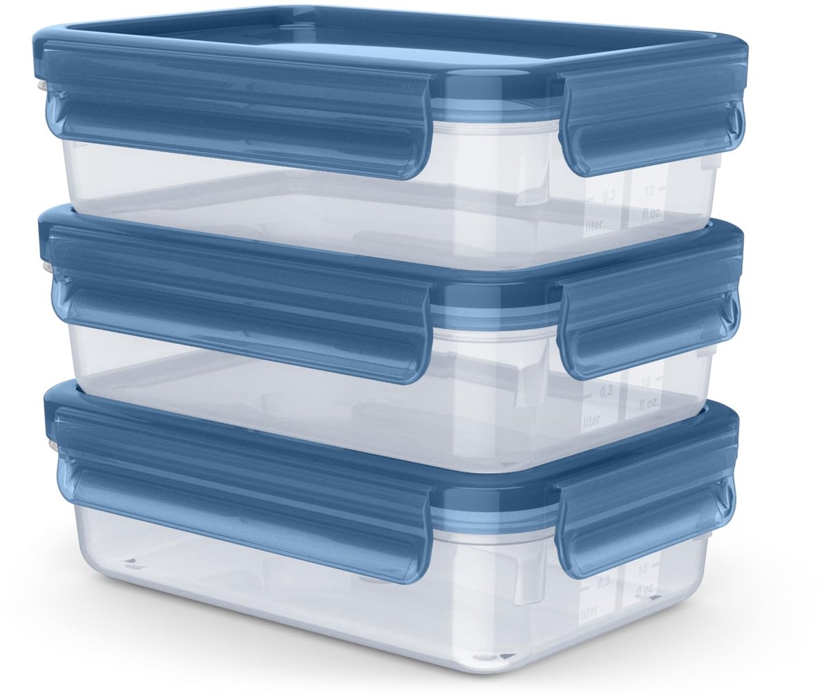 Emsa Clip & Close Eco voedselcontainerset, 3-delig, 0,8 L, eco-design, lekvrij, hygiënisch, magnetron-/vriezer-/vaatwasserbestendig, BPA-vrij, blauw, N1171700