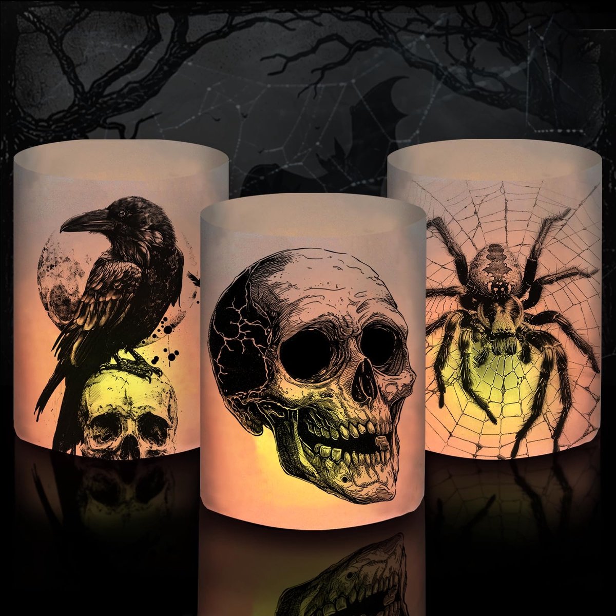 Ibenzoa® Twaalf Decoratieve Windlichten voor Halloween, Ideaal voor Binnen en Buiten met Griezelige Ontwerpen