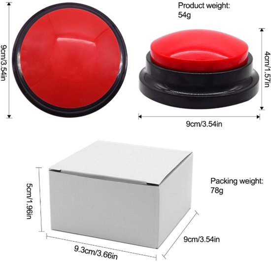 BUYVIKAY Set van 4 kleuren hondenknop, Buzzer met opnamefunctie voor honden, huisdiertraining, hondenknop voor communicatie, 30 seconden spraakonderbrekingsknop, opneembare knop