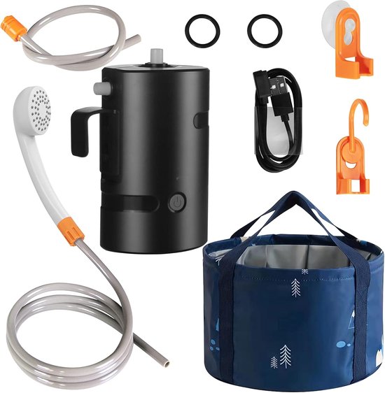 LIEBMAYA Ducha Portátil para Exteriores, Ducha de Camping Bomba de Ducha Potenciada por Batería de 4400mAh USB recargable para Campamentos Familiares al Aire Libre, Excursionismo y Viajes, IPX7