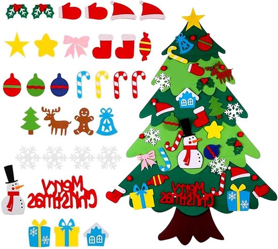 Inovra Plus - Kerstboom DIY Set met 41 Vilt Stuks voor Zelfgemaakte Kerstdecoratie en Muurhangende Kerstboom