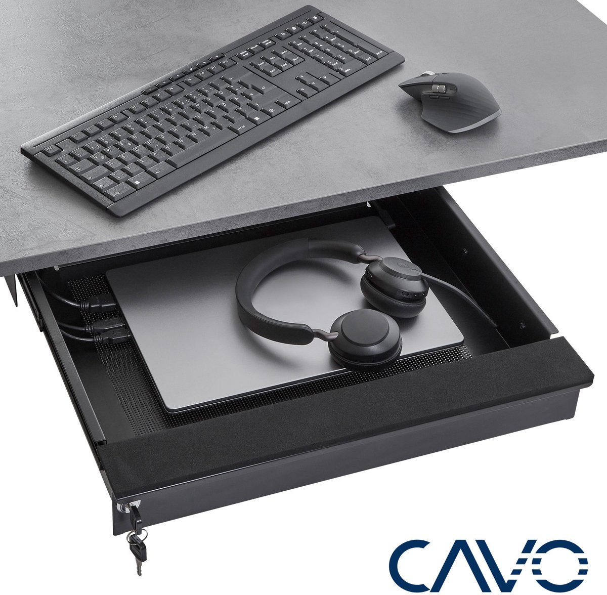 CAVO Laptop bureaulade afsluitbaar 480 x 446 x 80 mm zwart Bureaulade voor onderbouw van SOTECH thumbnail 3