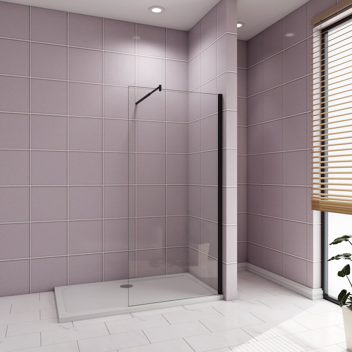 Inloopdouche-douchewand-walk in 10mm NANO EasyClean veiligheidsglas,100x200cm+70-120cm Stabilisatiestang,mat zwart aluminium profiel.