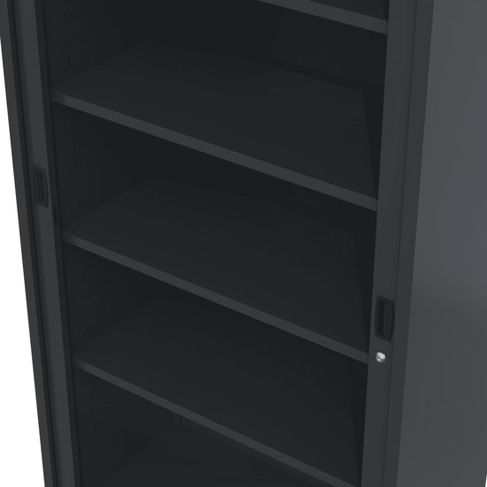 Armoire à portes roulantes - Classeur avec portes roulantes - Povag - 180x80x40 cm - Zwart - 4 étagères - 45 kg par étagère - Armoire de bureau - BRP.103.01