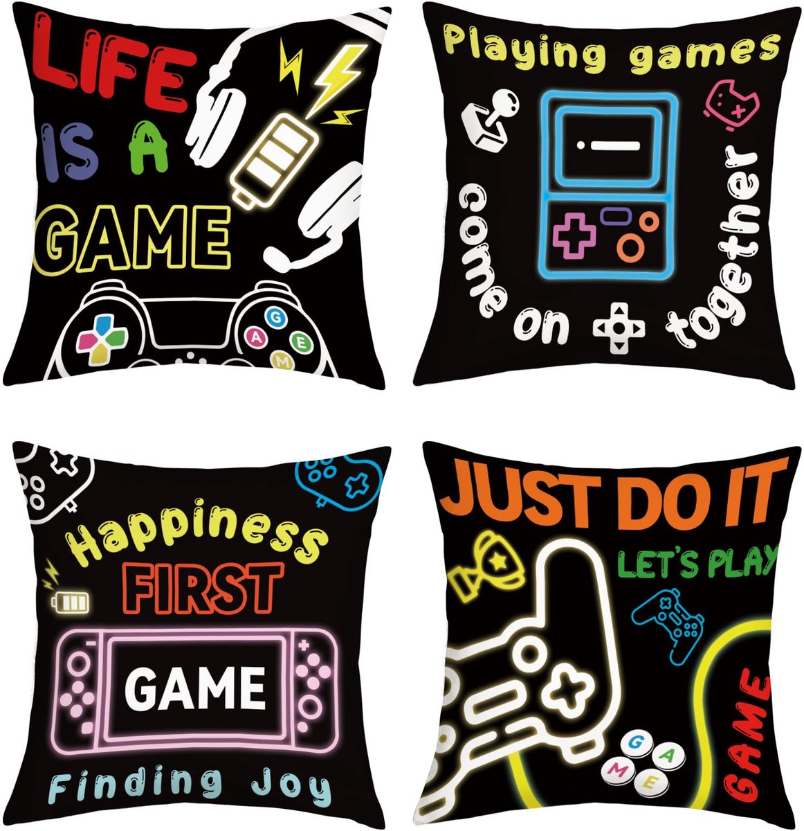 Ibenzoa Kussenslopen Set van 4 Stuks voor Gaming Kamer Decoratie 45x45 cm Met Verborgen Rits Zwart