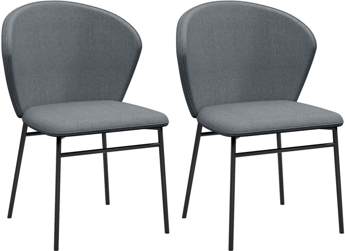 HOMCOM-Eetkamerstoel-Linnenlook stof-52x55x80cm-Grijs
