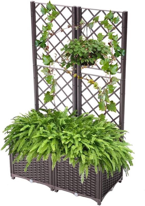 Plantenbak met latwerk,Klimplant,Hout,Grijs,64 x 28 x 120 cm Plantenbak met latwerk,Klimplant,Hout,Grijs,64 x 28 x 120 cm