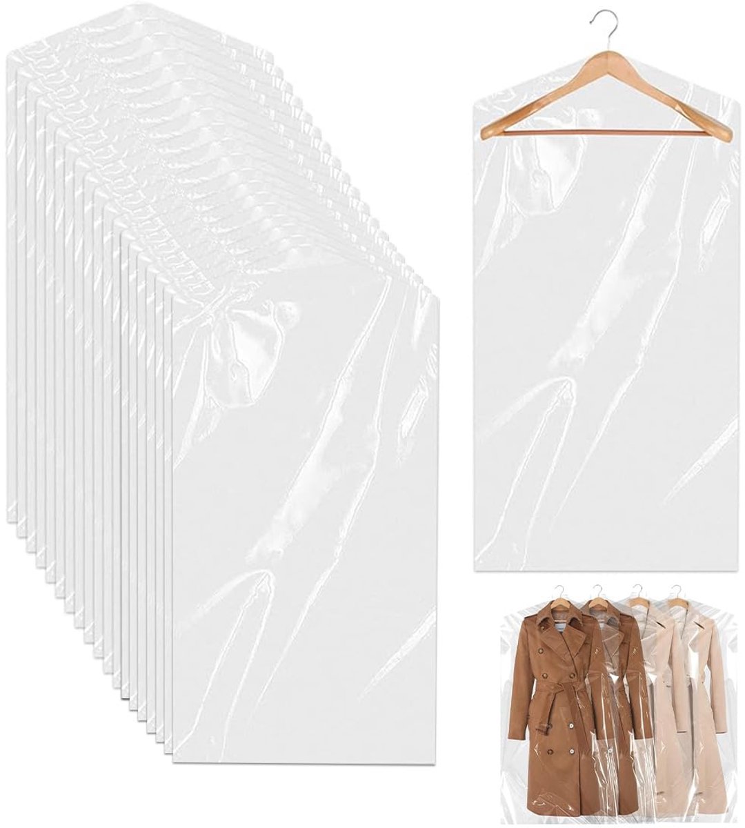 Ibenzoa® Transparante stofbeschermende kledinghoezen voor kledingstukken en overhemden, set van 20 stuks, 60x90 cm