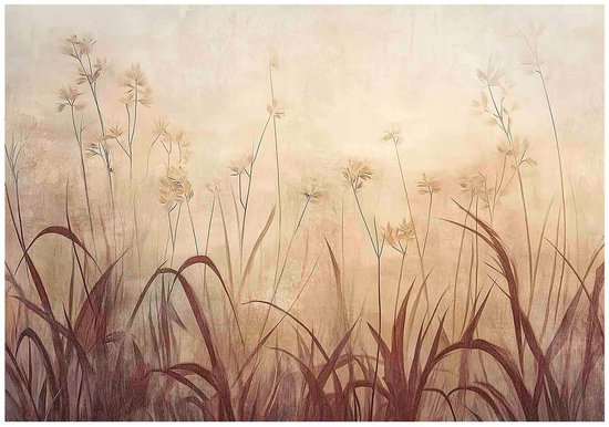 WALLARENA - Fotobehang - 200x140 cm - Boho gras natuur sepia voor slaapkamer en woonkamer