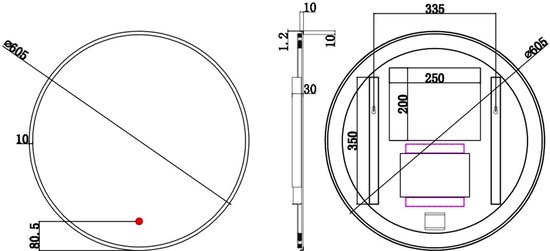 Miroir de salle de bain rond Mauri or mat avec chauffage, éclairage LED et capteur tactile 60x60cm