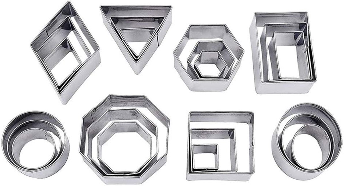 Mini geometrische koekjesvormset, 24 stuks metalen koekjesvormset, eenvoudige geometrische vormen, mini-vormpjes, doe-het-zelf bakgereedschap, Kerstmis van VOARGE (rechthoek) (achthoek)