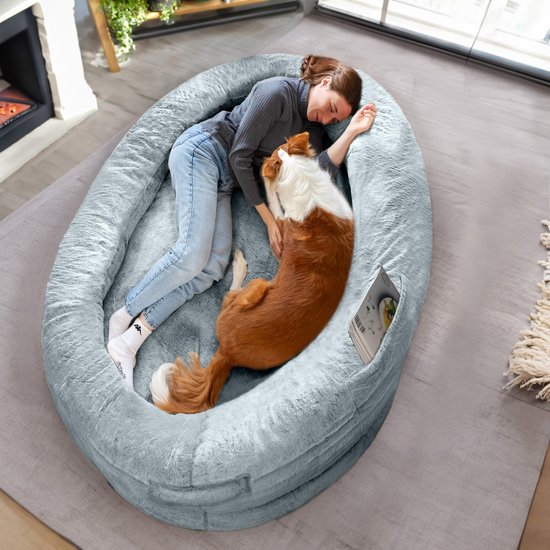 VEVOR Menselijk hondenbed, 182,9 x 122,9 x 25,4 cm, gigantisch menselijk hondenbed voor volwassenen en huisdieren, hondenbed met wasbare PV-fluwelen hoes, orthopedisch ei-schuim, opbergzak, voor jou