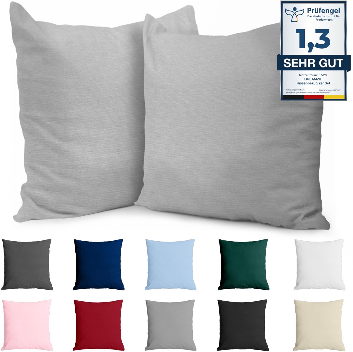Kussensloop 65 x 65 Katoen Renforcé (set van 2) - Lichtgrijs - Dichtgeweven met 57 draden/cm² - Kussenslopen 65 x 65 cm - Oeko Tex gecertificeerd - Dreamzie