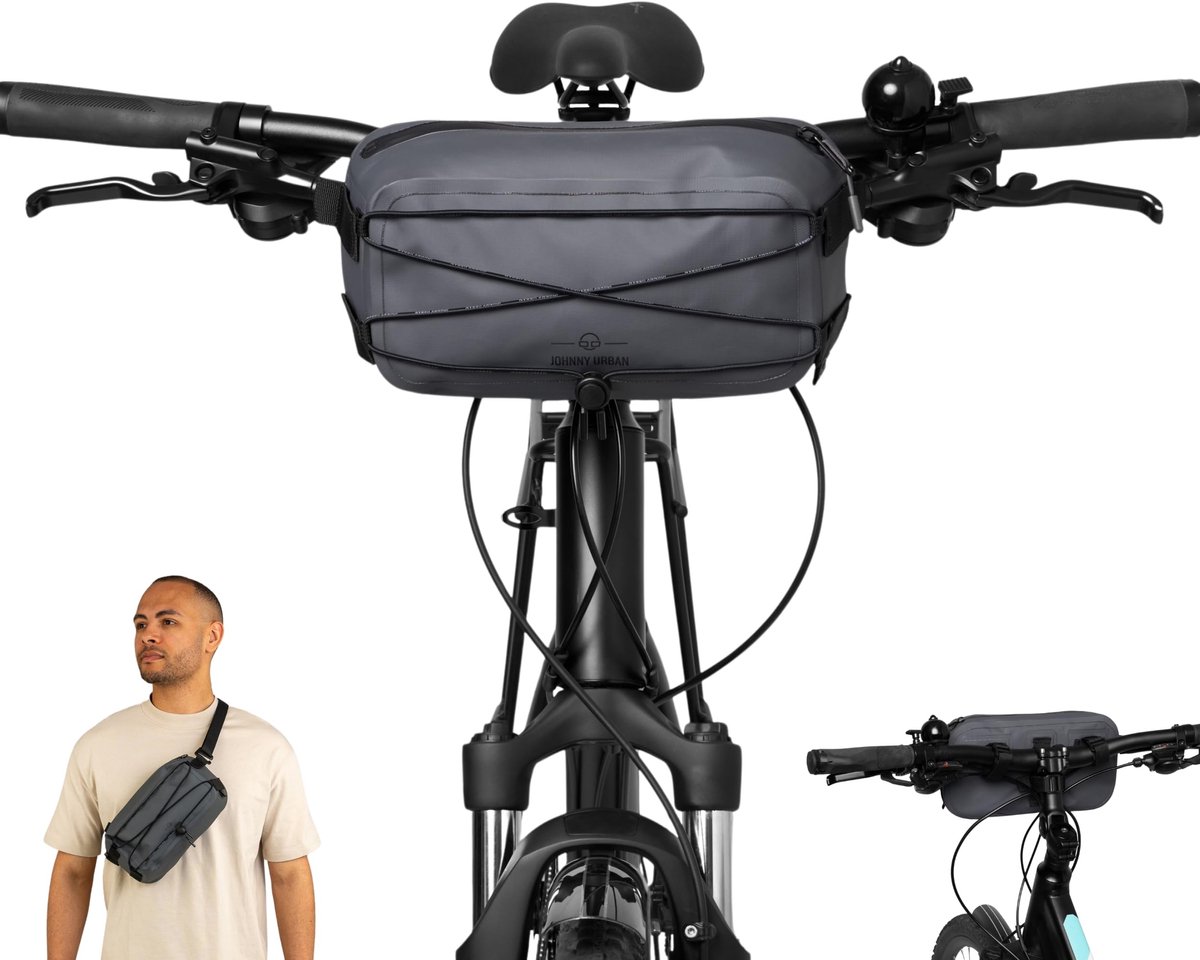 Johnny Urban Stuurtas Fiets Waterdicht Grijs - Arlo - 2 in 1 Fietstas & Heuptas - Bikepacking Tas voor Voorop het Stuur - Waterdicht