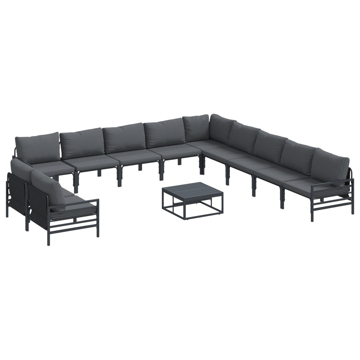 vidaXL - Tuinbank - Set - met - kussen - 12 - pcs - Zwart - Staal