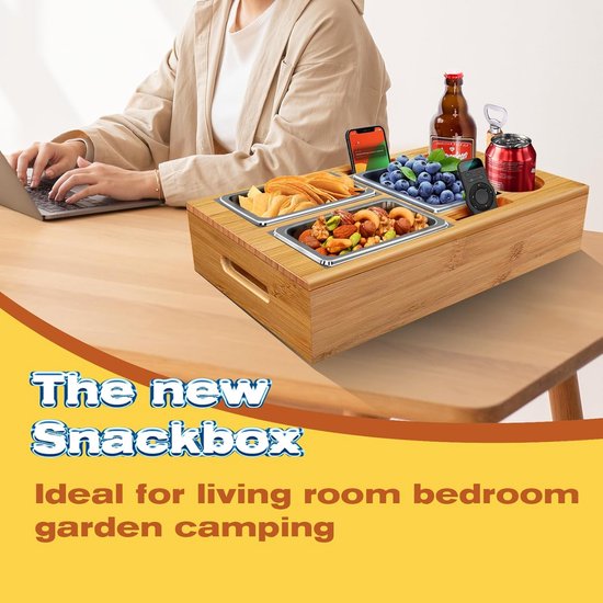 Plateau Snack Canapé En Bois Avec Bols Inox – Organisez Apéros Et Soirées Film Sans Bouger Du Sofa !